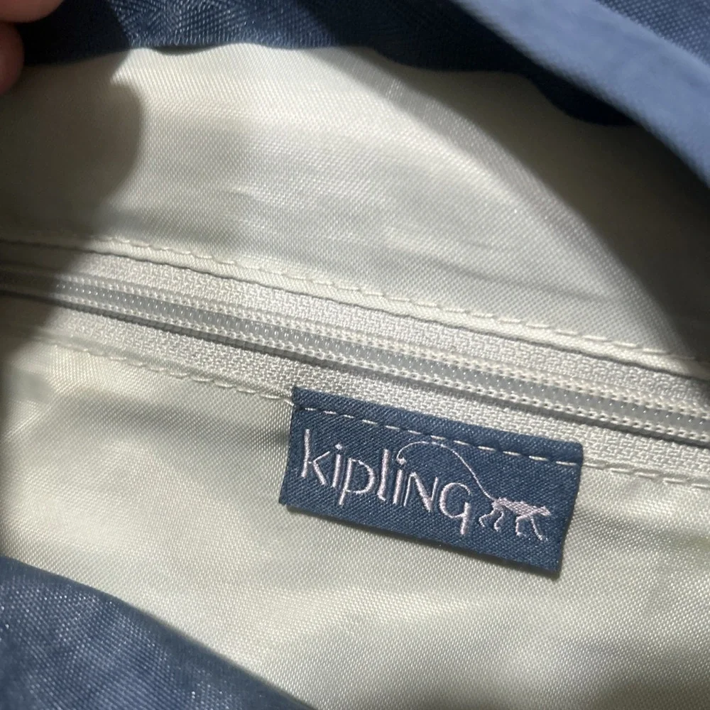 Kipling Blue Nylon Backpack with Monkey Keychain
